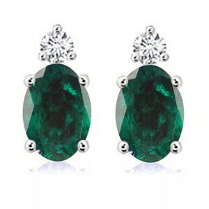 14KT White Gold 2.06Ct Natural Green Emerald IGI Certified White Diamond Studs